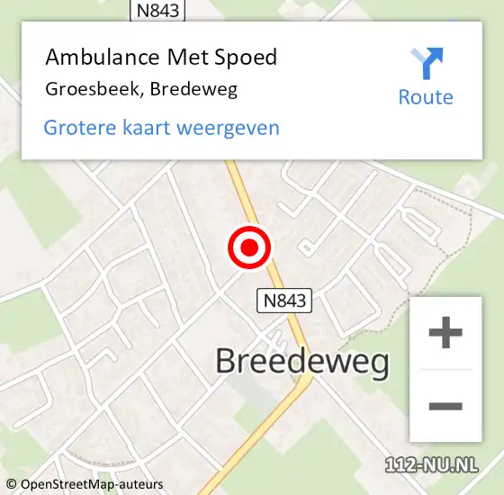 Locatie op kaart van de 112 melding: Ambulance Met Spoed Naar Groesbeek, Bredeweg op 5 februari 2023 21:21