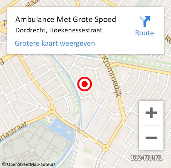 Locatie op kaart van de 112 melding: Ambulance Met Grote Spoed Naar Dordrecht, Hoekenessestraat op 5 februari 2023 21:22