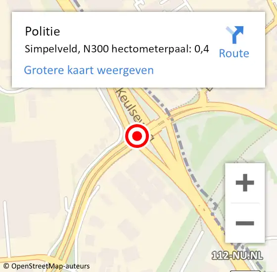 Locatie op kaart van de 112 melding: Politie Simpelveld, N300 hectometerpaal: 0,4 op 5 februari 2023 21:41