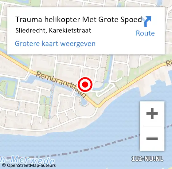 Locatie op kaart van de 112 melding: Trauma helikopter Met Grote Spoed Naar Sliedrecht, Karekietstraat op 5 februari 2023 21:44