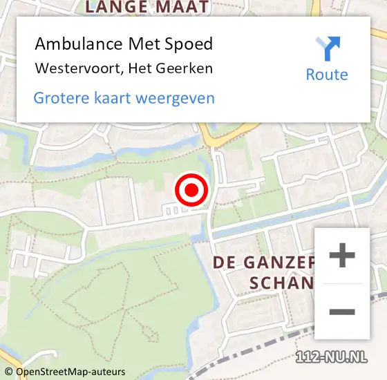 Locatie op kaart van de 112 melding: Ambulance Met Spoed Naar Westervoort, Het Geerken op 5 februari 2023 23:01
