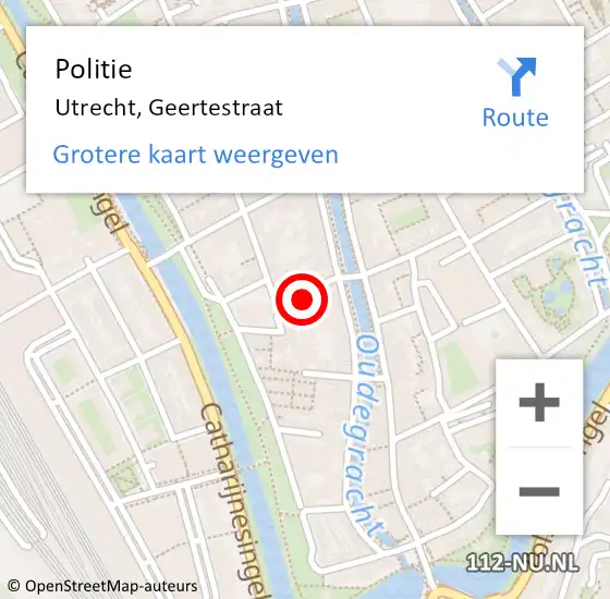 Locatie op kaart van de 112 melding: Politie Utrecht, Geertestraat op 6 februari 2023 00:04