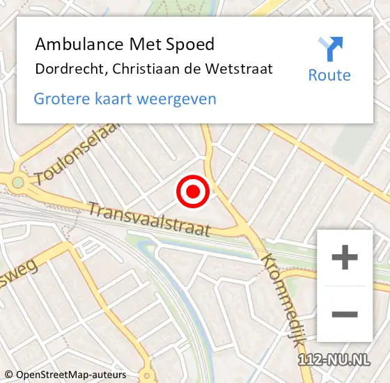 Locatie op kaart van de 112 melding: Ambulance Met Spoed Naar Dordrecht, Christiaan de Wetstraat op 6 februari 2023 00:40