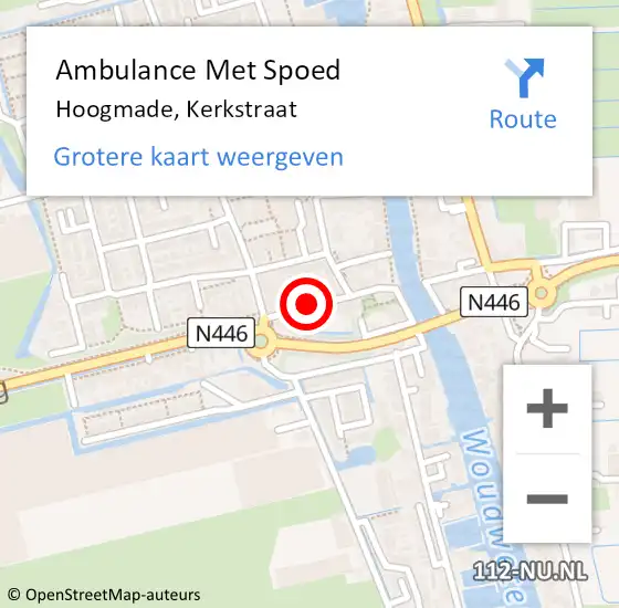 Locatie op kaart van de 112 melding: Ambulance Met Spoed Naar Hoogmade, Kerkstraat op 6 februari 2023 01:14