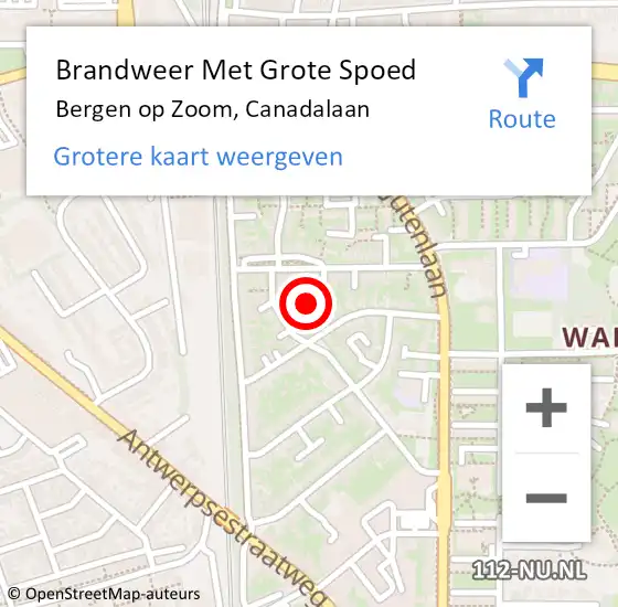 Locatie op kaart van de 112 melding: Brandweer Met Grote Spoed Naar Bergen op Zoom, Canadalaan op 6 februari 2023 01:57