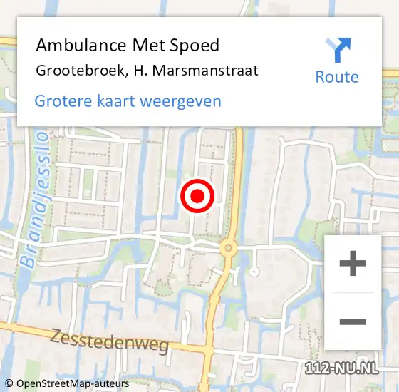 Locatie op kaart van de 112 melding: Ambulance Met Spoed Naar Grootebroek, H. Marsmanstraat op 6 februari 2023 02:31