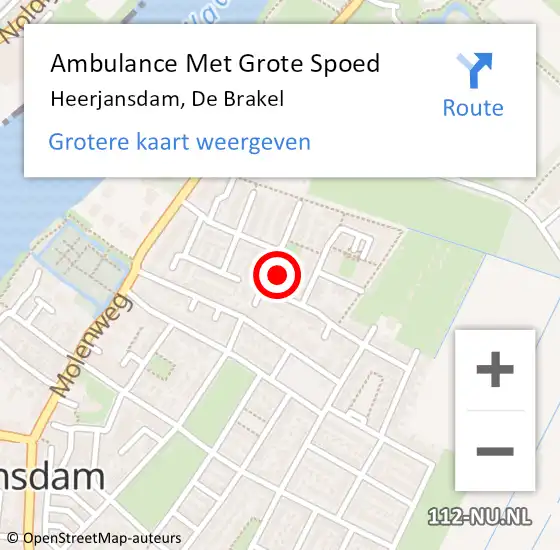 Locatie op kaart van de 112 melding: Ambulance Met Grote Spoed Naar Heerjansdam, De Brakel op 6 februari 2023 03:20