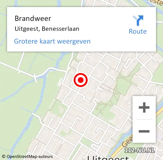 Locatie op kaart van de 112 melding: Brandweer Uitgeest, Benesserlaan op 6 februari 2023 04:15