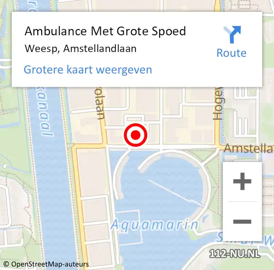 Locatie op kaart van de 112 melding: Ambulance Met Grote Spoed Naar Weesp, Amstellandlaan op 6 februari 2023 04:59