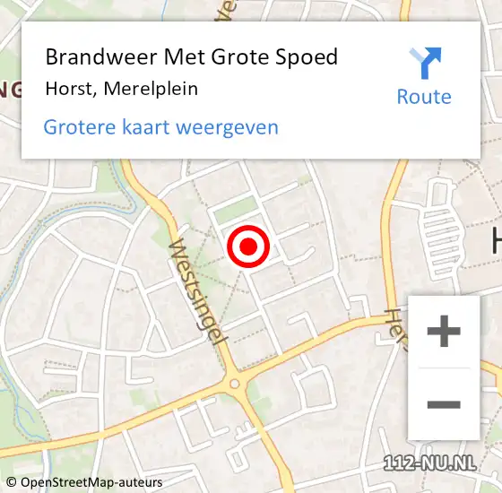 Locatie op kaart van de 112 melding: Brandweer Met Grote Spoed Naar Horst, Merelplein op 6 februari 2023 07:25