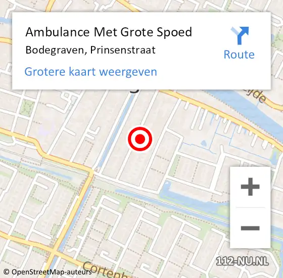 Locatie op kaart van de 112 melding: Ambulance Met Grote Spoed Naar Bodegraven, Prinsenstraat op 6 februari 2023 07:44