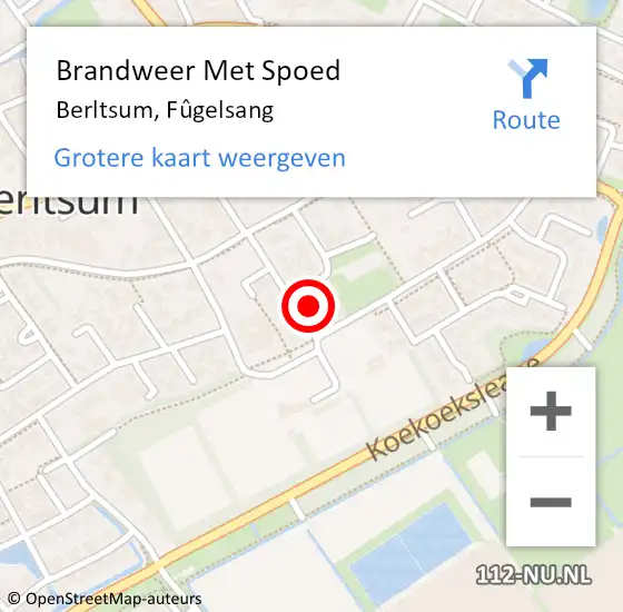 Locatie op kaart van de 112 melding: Brandweer Met Spoed Naar Berltsum, Fûgelsang op 6 februari 2023 07:55