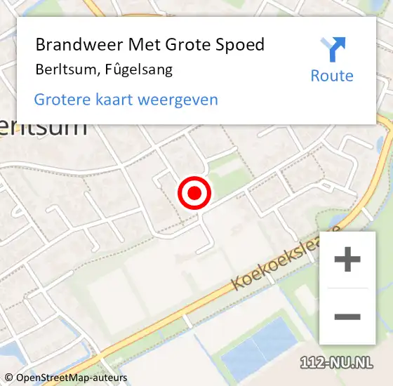 Locatie op kaart van de 112 melding: Brandweer Met Grote Spoed Naar Berltsum, Fûgelsang op 6 februari 2023 07:56