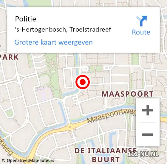 Locatie op kaart van de 112 melding: Politie 's-Hertogenbosch, Troelstradreef op 6 februari 2023 08:16