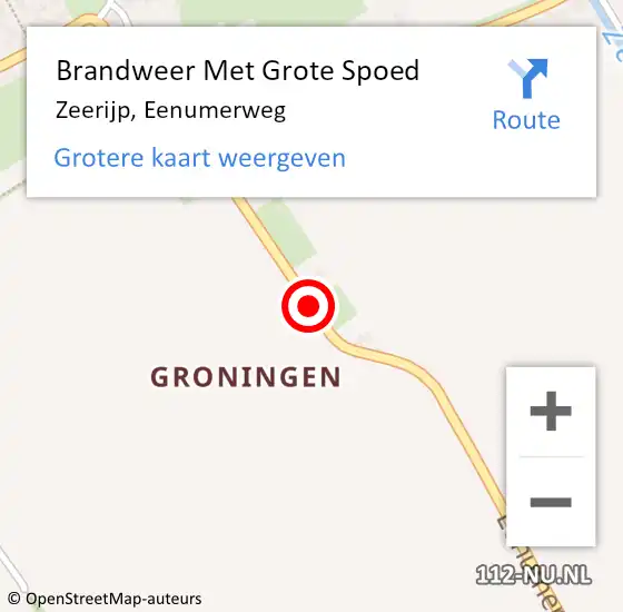 Locatie op kaart van de 112 melding: Brandweer Met Grote Spoed Naar Zeerijp, Eenumerweg op 14 augustus 2014 15:47