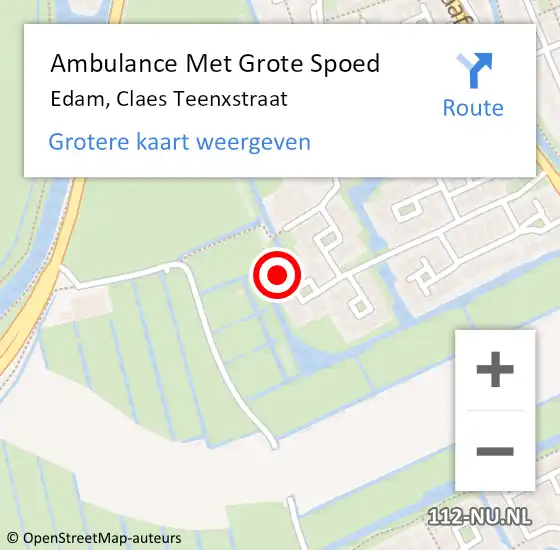 Locatie op kaart van de 112 melding: Ambulance Met Grote Spoed Naar Edam, Claes Teenxstraat op 6 februari 2023 08:18