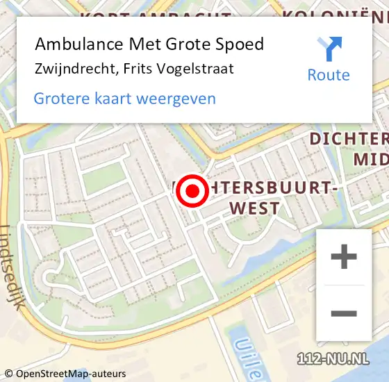 Locatie op kaart van de 112 melding: Ambulance Met Grote Spoed Naar Zwijndrecht, Frits Vogelstraat op 6 februari 2023 08:22