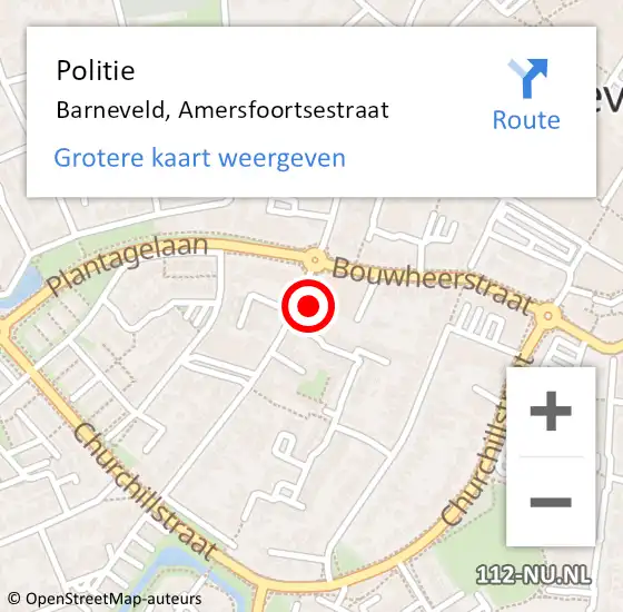 Locatie op kaart van de 112 melding: Politie Barneveld, Amersfoortsestraat op 6 februari 2023 08:23