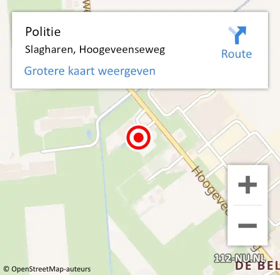 Locatie op kaart van de 112 melding: Politie Slagharen, Hoogeveenseweg op 6 februari 2023 08:38