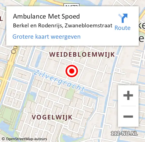 Locatie op kaart van de 112 melding: Ambulance Met Spoed Naar Berkel en Rodenrijs, Zwanebloemstraat op 6 februari 2023 08:45