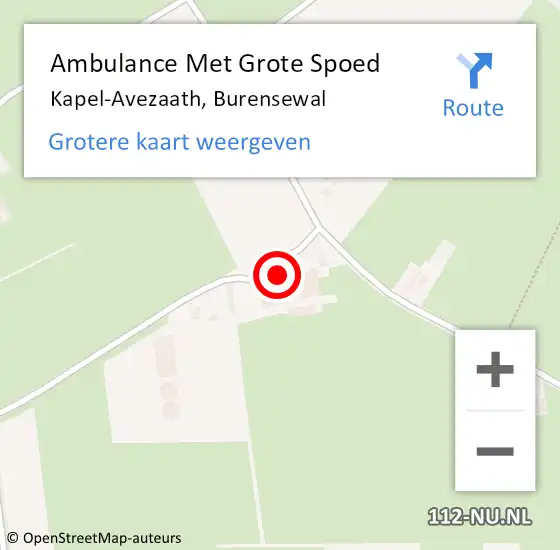 Locatie op kaart van de 112 melding: Ambulance Met Grote Spoed Naar Kapel-Avezaath, Burensewal op 6 februari 2023 08:51