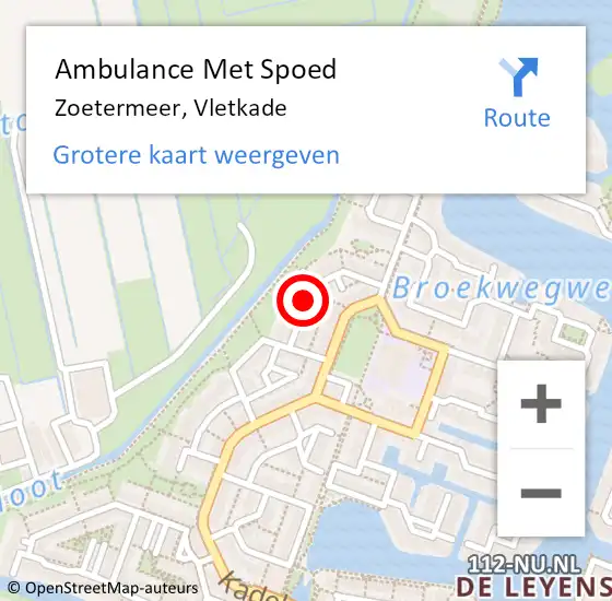 Locatie op kaart van de 112 melding: Ambulance Met Spoed Naar Zoetermeer, Vletkade op 6 februari 2023 09:05