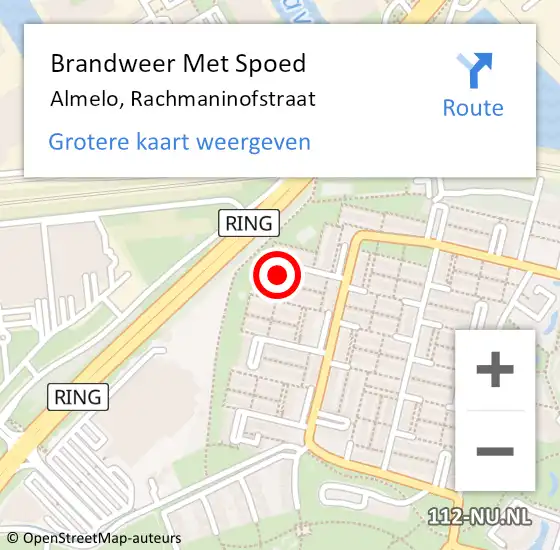 Locatie op kaart van de 112 melding: Brandweer Met Spoed Naar Almelo, Rachmaninofstraat op 6 februari 2023 09:22