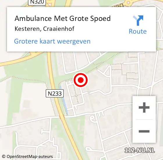 Locatie op kaart van de 112 melding: Ambulance Met Grote Spoed Naar Kesteren, Craaienhof op 6 februari 2023 09:24