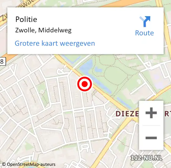 Locatie op kaart van de 112 melding: Politie Zwolle, Middelweg op 6 februari 2023 09:44