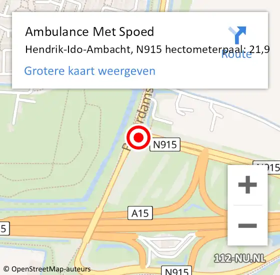 Locatie op kaart van de 112 melding: Ambulance Met Spoed Naar Hendrik-Ido-Ambacht, N915 hectometerpaal: 21,9 op 6 februari 2023 10:09