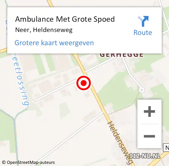 Locatie op kaart van de 112 melding: Ambulance Met Grote Spoed Naar Neer, Heldenseweg op 6 februari 2023 10:19