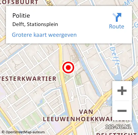 Locatie op kaart van de 112 melding: Politie Delft, Stationsplein op 6 februari 2023 10:27