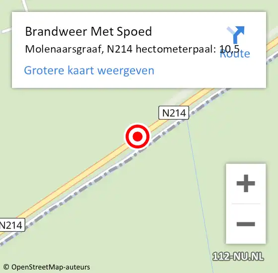 Locatie op kaart van de 112 melding: Brandweer Met Spoed Naar Molenaarsgraaf, N214 hectometerpaal: 9,1 op 14 augustus 2014 16:06