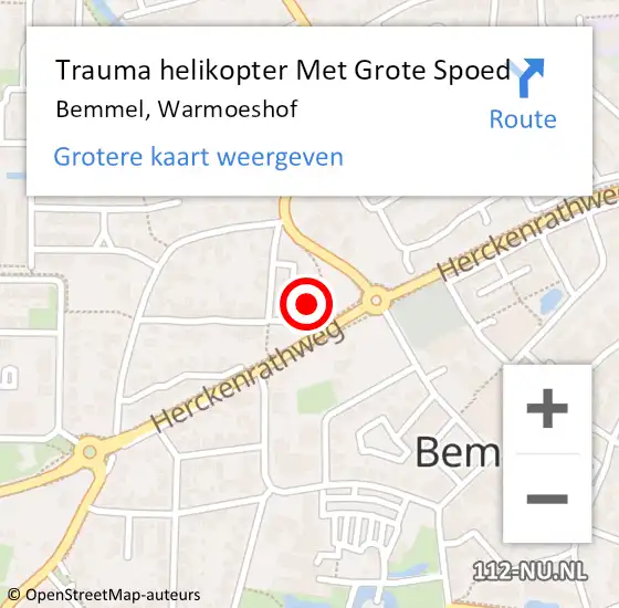 Locatie op kaart van de 112 melding: Trauma helikopter Met Grote Spoed Naar Bemmel, Warmoeshof op 6 februari 2023 11:02