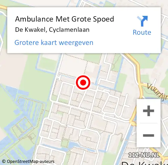 Locatie op kaart van de 112 melding: Ambulance Met Grote Spoed Naar De Kwakel, Cyclamenlaan op 6 februari 2023 11:03