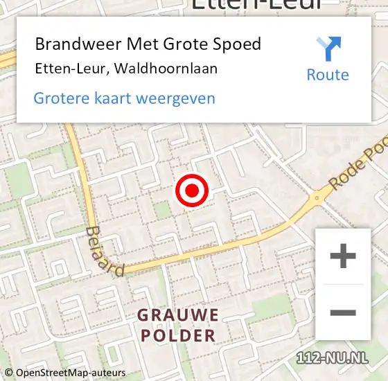 Locatie op kaart van de 112 melding: Brandweer Met Grote Spoed Naar Etten-Leur, Waldhoornlaan op 6 februari 2023 11:10