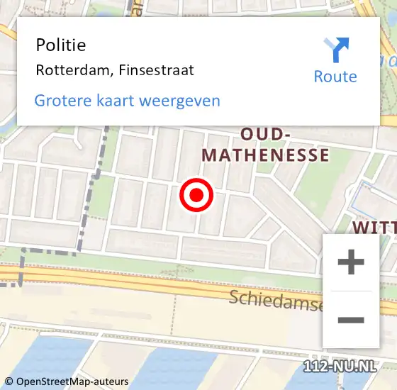 Locatie op kaart van de 112 melding: Politie Rotterdam, Finsestraat op 6 februari 2023 11:19