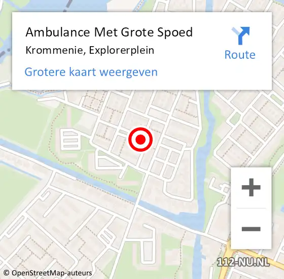 Locatie op kaart van de 112 melding: Ambulance Met Grote Spoed Naar Krommenie, Explorerplein op 6 februari 2023 11:45