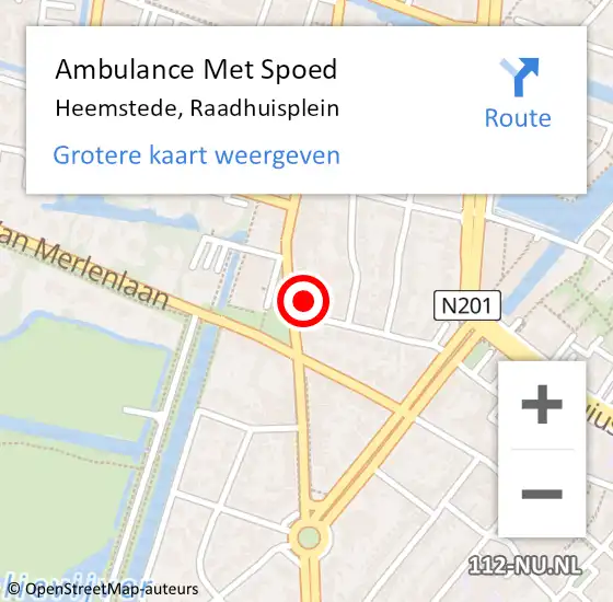 Locatie op kaart van de 112 melding: Ambulance Met Spoed Naar Heemstede, Raadhuisplein op 6 februari 2023 11:50