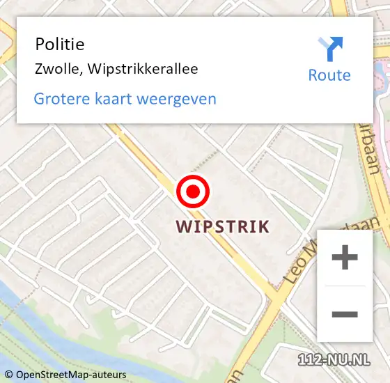 Locatie op kaart van de 112 melding: Politie Zwolle, Wipstrikkerallee op 6 februari 2023 11:51