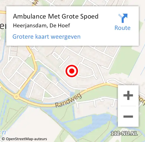 Locatie op kaart van de 112 melding: Ambulance Met Grote Spoed Naar Heerjansdam, De Hoef op 6 februari 2023 12:13