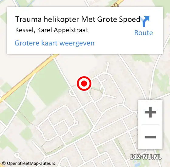 Locatie op kaart van de 112 melding: Trauma helikopter Met Grote Spoed Naar Kessel, Karel Appelstraat op 6 februari 2023 12:27