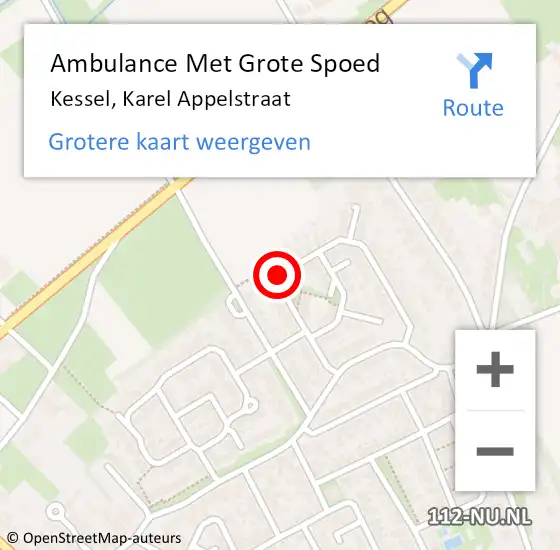 Locatie op kaart van de 112 melding: Ambulance Met Grote Spoed Naar Kessel, Karel Appelstraat op 6 februari 2023 12:34