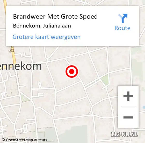 Locatie op kaart van de 112 melding: Brandweer Met Grote Spoed Naar Bennekom, Julianalaan op 6 februari 2023 13:17