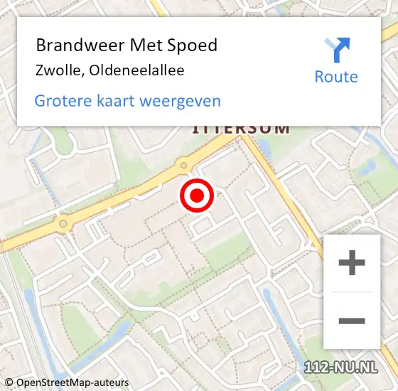 Locatie op kaart van de 112 melding: Brandweer Met Spoed Naar Zwolle, Oldeneelallee op 6 februari 2023 13:29