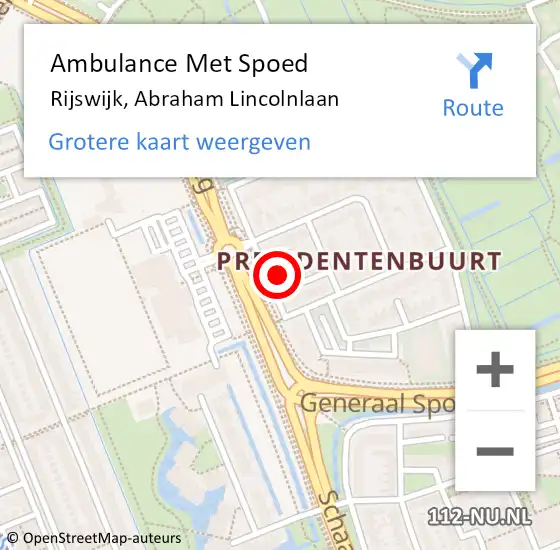 Locatie op kaart van de 112 melding: Ambulance Met Spoed Naar Rijswijk, Abraham Lincolnlaan op 6 februari 2023 13:52