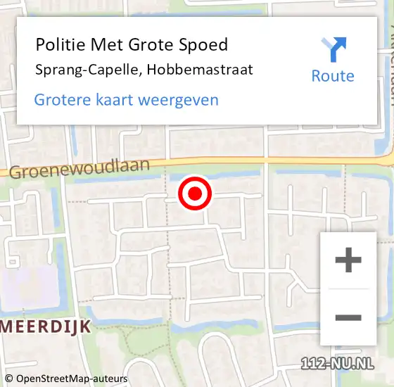 Locatie op kaart van de 112 melding: Politie Met Grote Spoed Naar Sprang-Capelle, Hobbemastraat op 6 februari 2023 14:52
