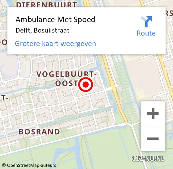 Locatie op kaart van de 112 melding: Ambulance Met Spoed Naar Delft, Bosuilstraat op 6 februari 2023 15:18