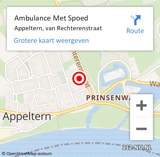 Locatie op kaart van de 112 melding: Ambulance Met Spoed Naar Appeltern, van Rechterenstraat op 6 februari 2023 15:18