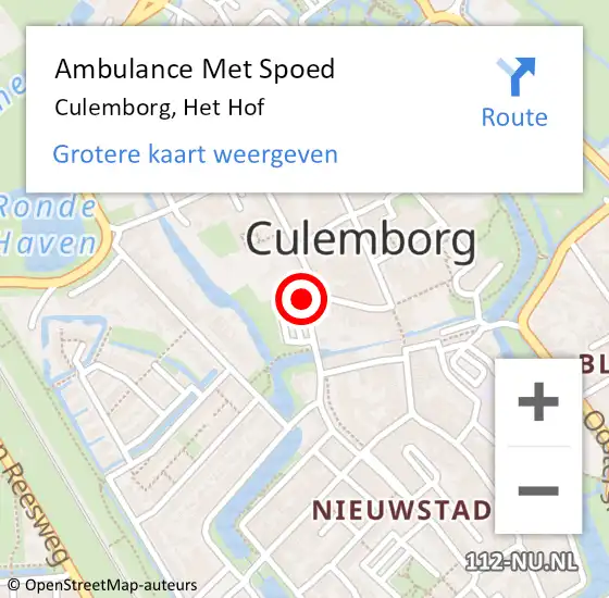 Locatie op kaart van de 112 melding: Ambulance Met Spoed Naar Culemborg, Het Hof op 14 augustus 2014 16:38